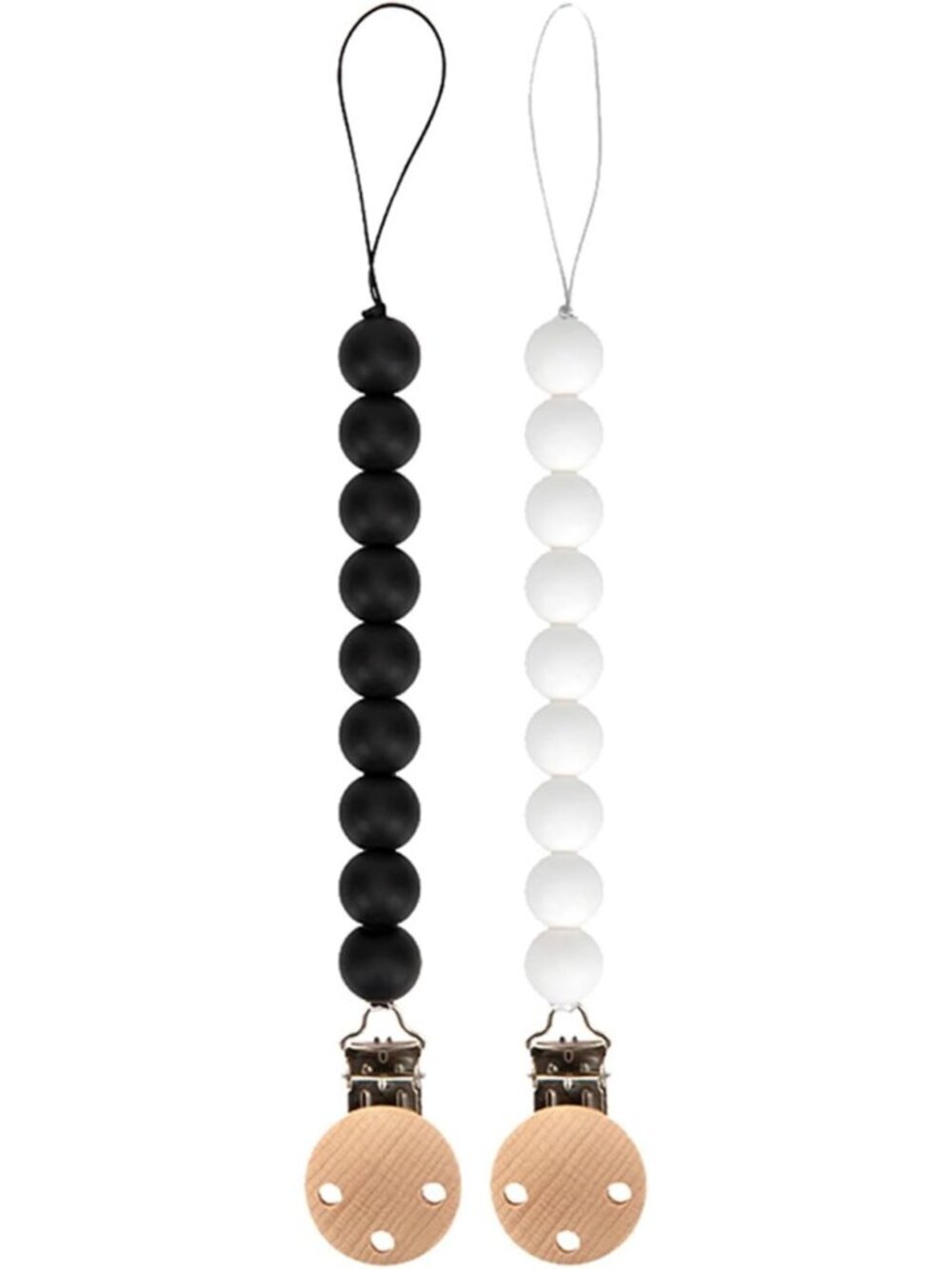 BPA-Free Silicone Pacifier Clip Holder, Fits Most Styles, 2 Pack - Black & White